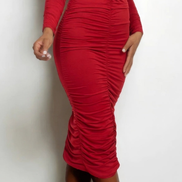 Radiant Ruching Midi Dress - Ruby - Picture 10 of 16